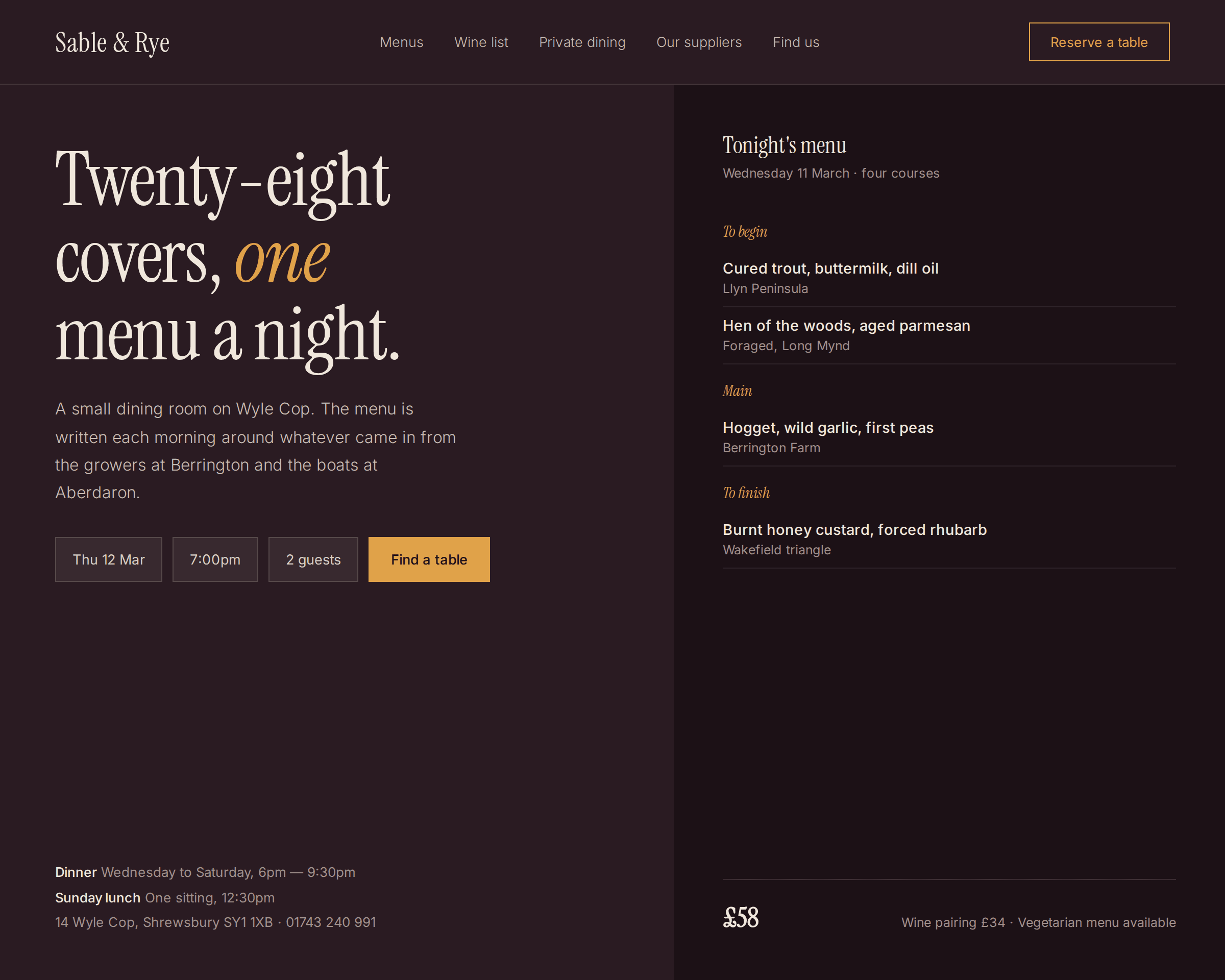 Restaurant website in Shrewsbury